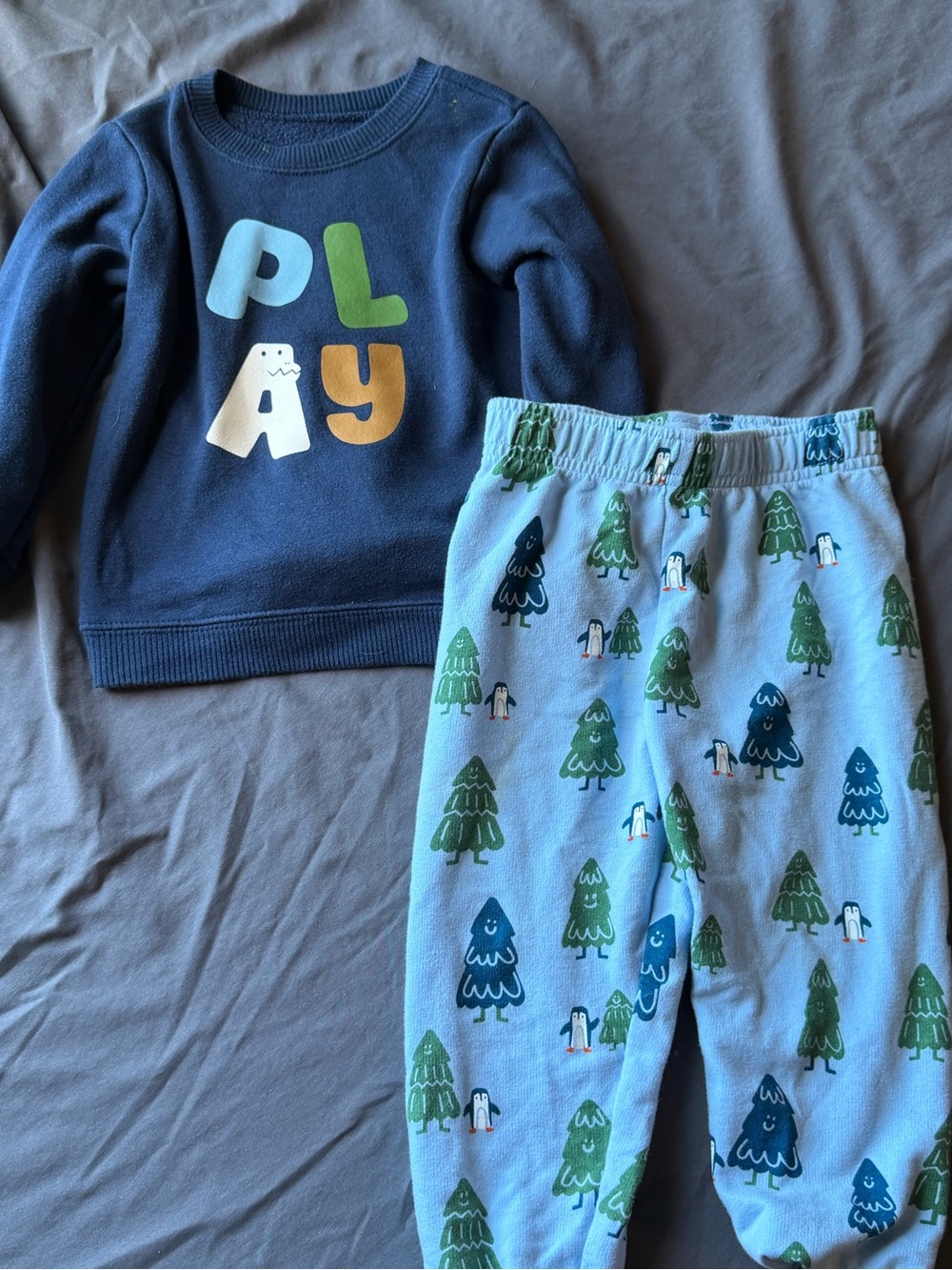 Garanimals Navy 'PLAY' Pullover with Light Blue Tree-Print Pajama Pants